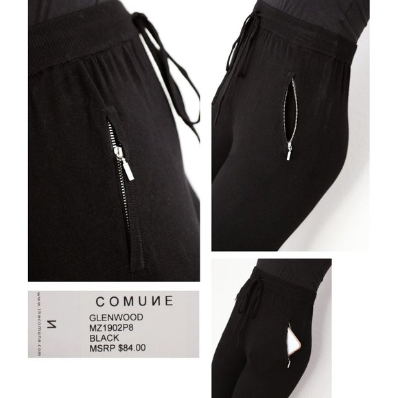 NEW Comune Glendwood Zip Pocket High Waist Soft Cozy Knit Jogger Pants Black $84 - Picture 4 of 11